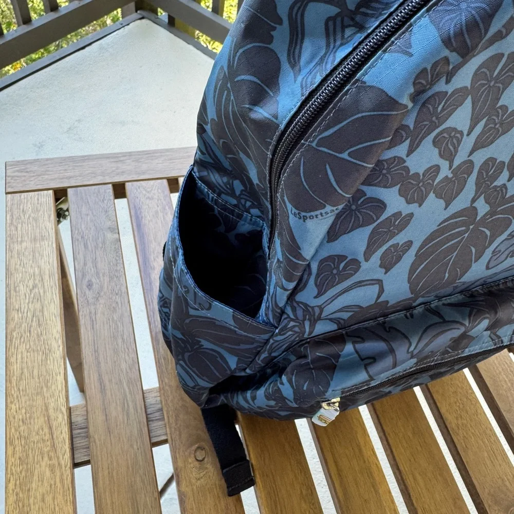 Lesportsac Blue and Black Leaf Backpack - Picture 4 of 9